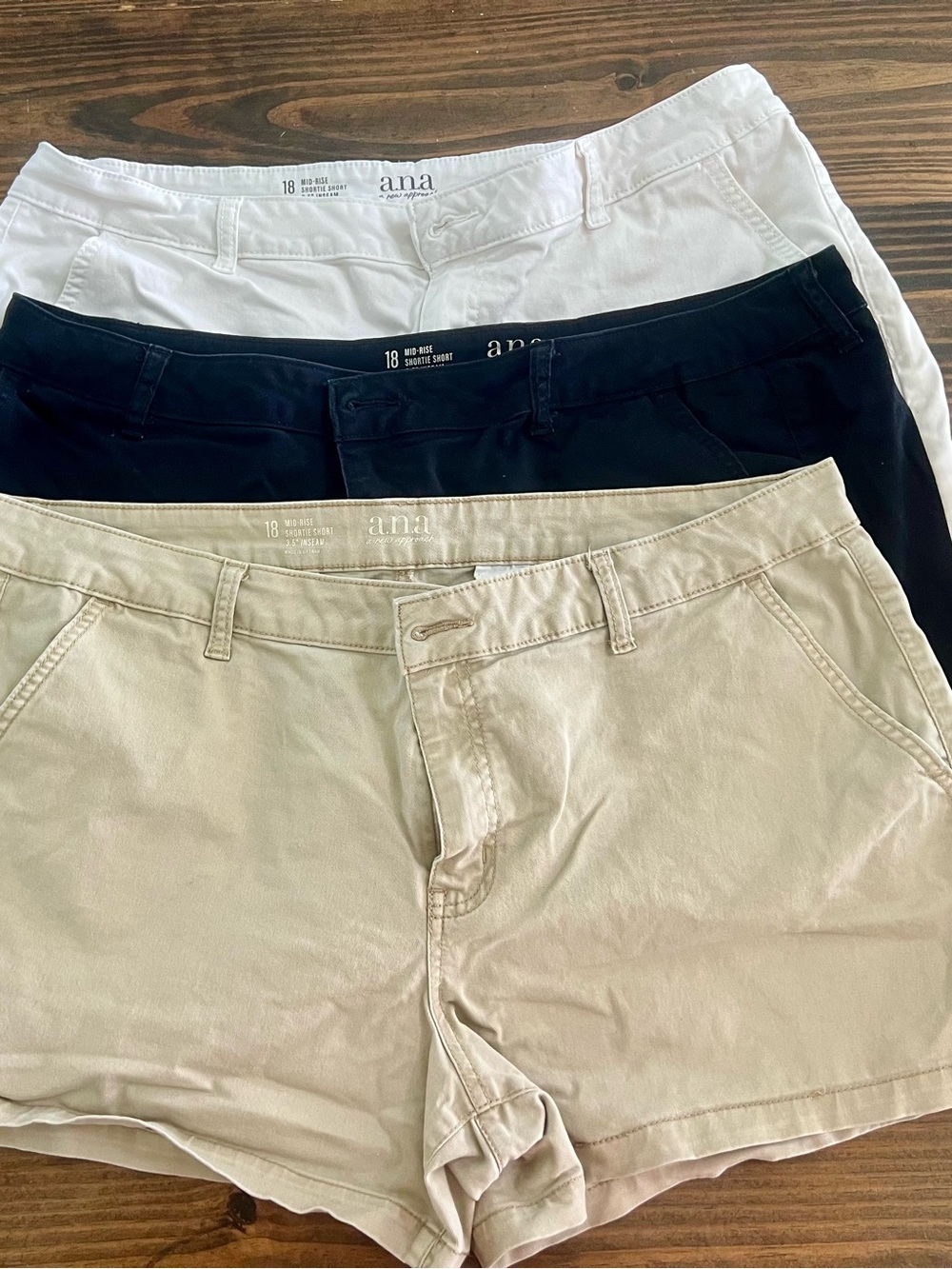 a.n.a Triple Pack Women's Chino Shorts in White, Black & Tan